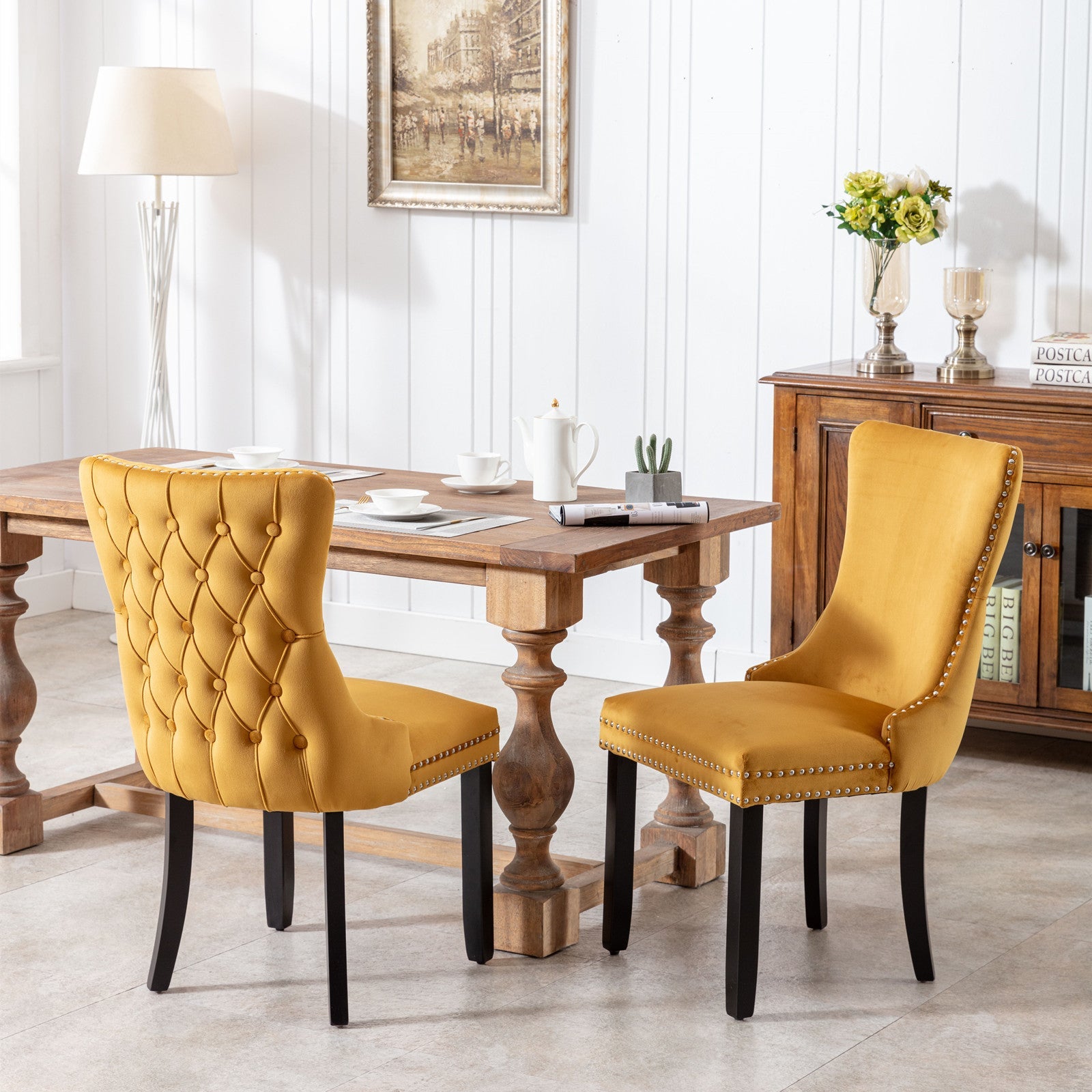 Modern Velvet Upholstered Wing-Back Dining Chairs (Set of 2)