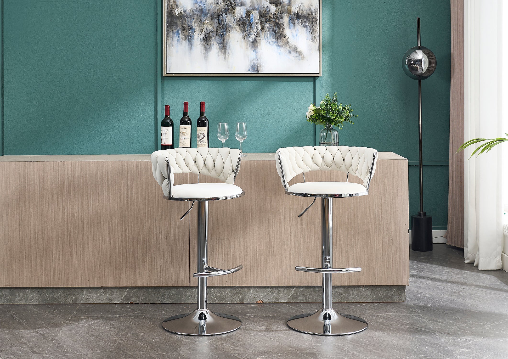2PCS Metal Bar Stools with Chrome Footrest and Base