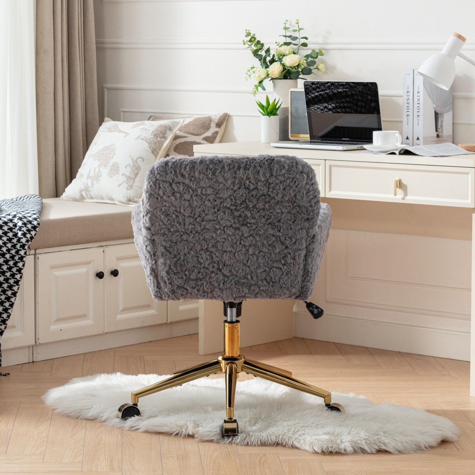 Violet Velve Home Office Chair with Golden Metal Base