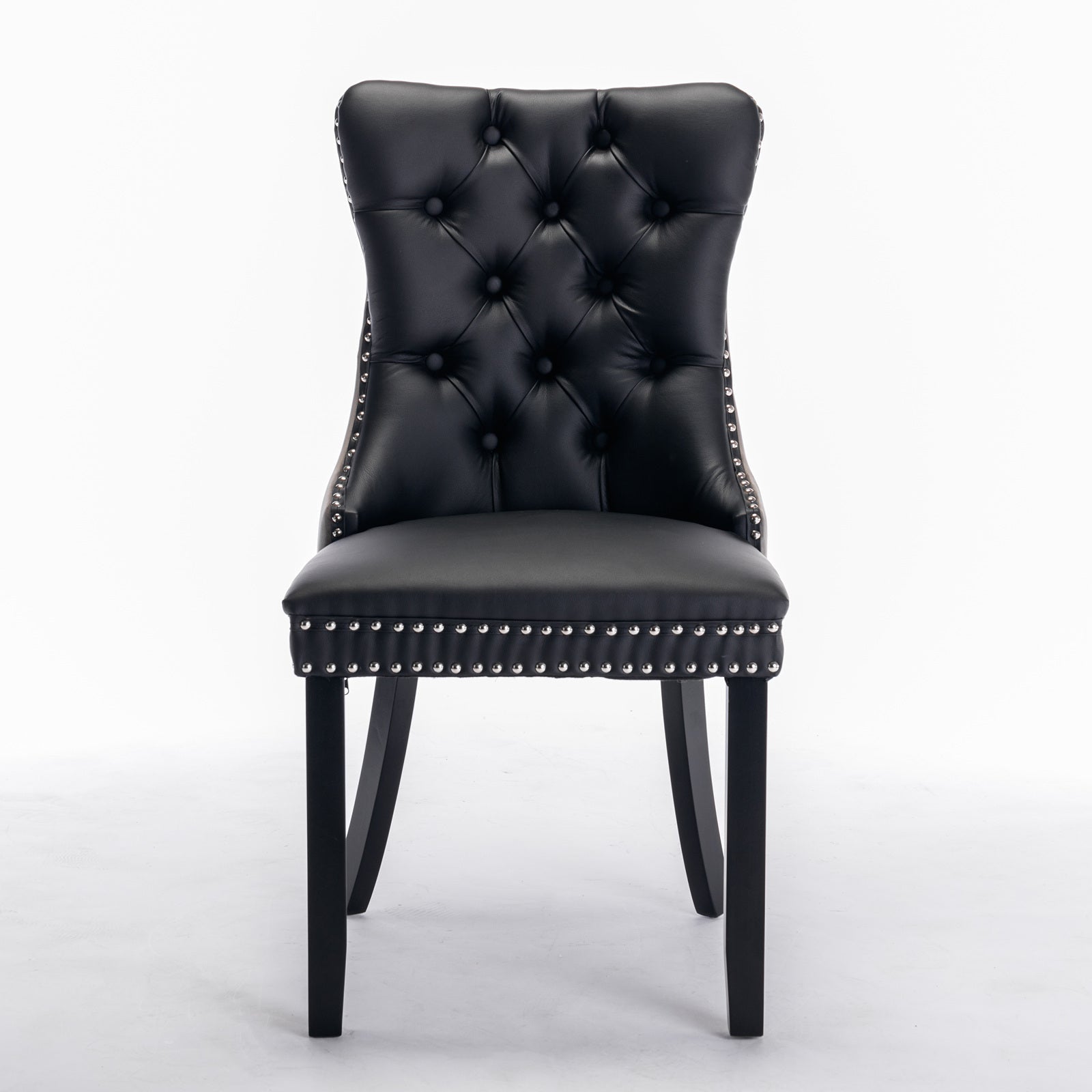Tufted Solid Wood PU Upholstered Dining Chair with Wood Legs (Set of 2)