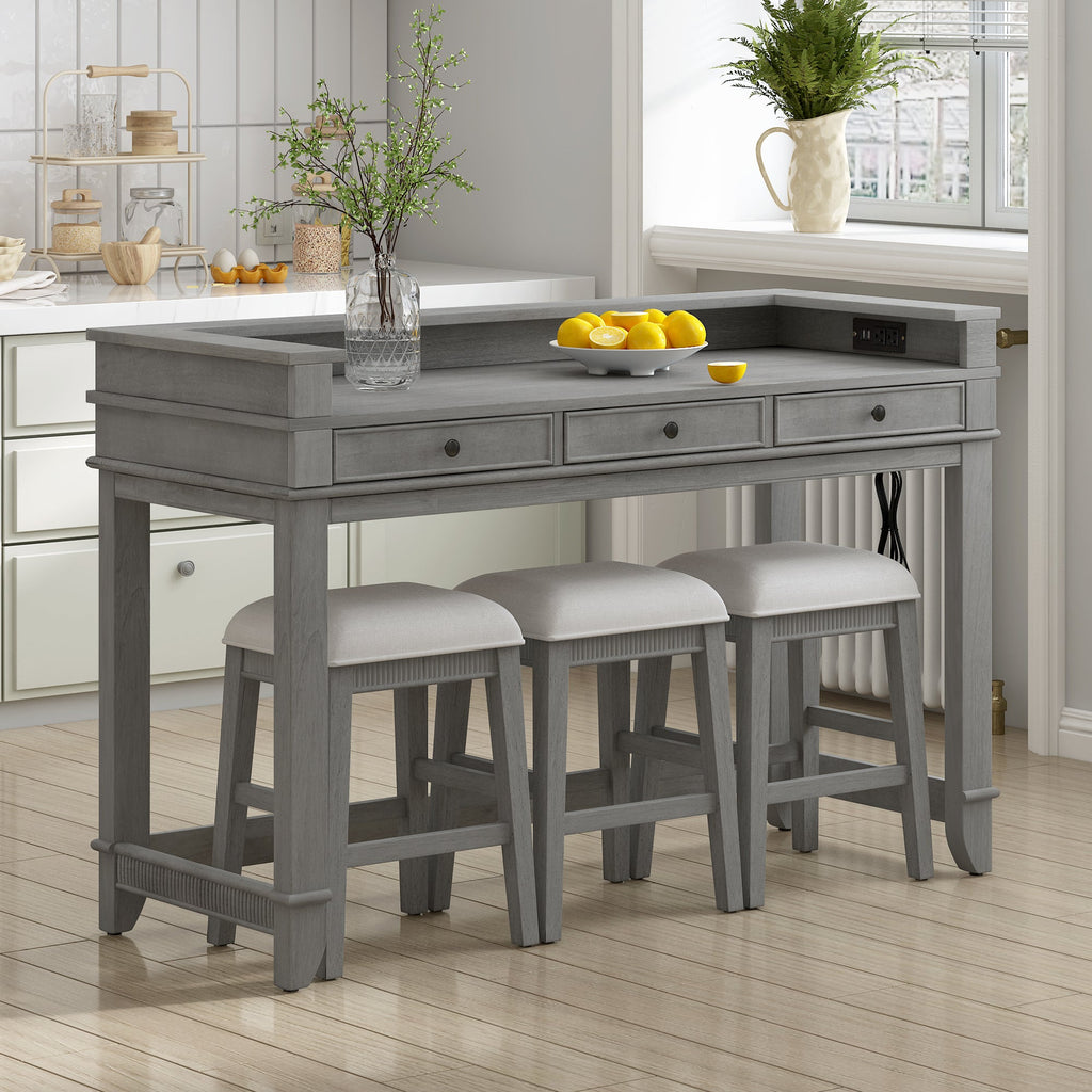 Retro Kitchen Table and Chairs Set with 3 Storage Drawers