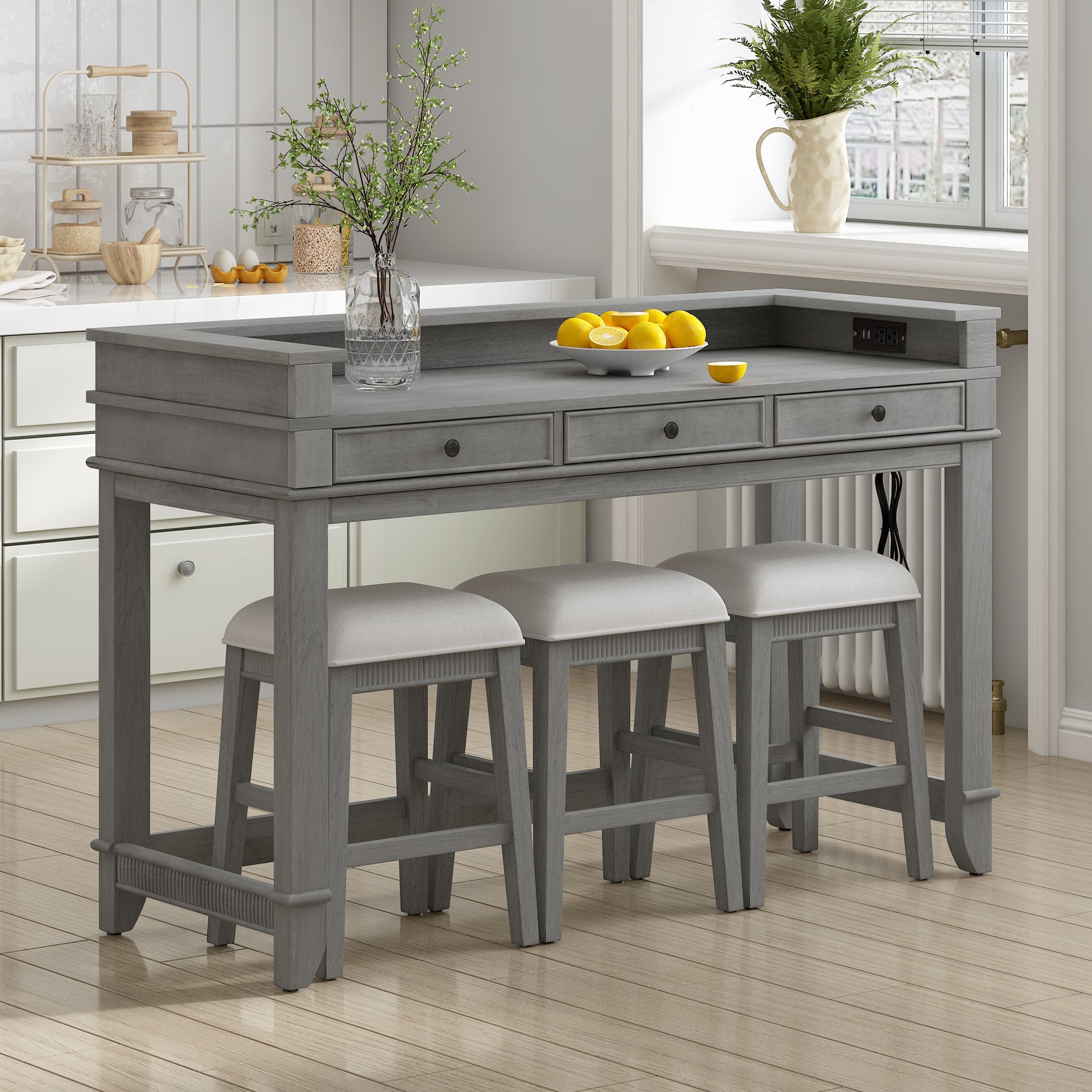 Retro Kitchen Table and Chairs Set with 3 Storage Drawers