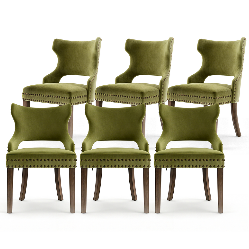 Firmoz Mid-Century Modern Upholstered Dining Chairs with Rubberwood Legs & Nailhead Trim