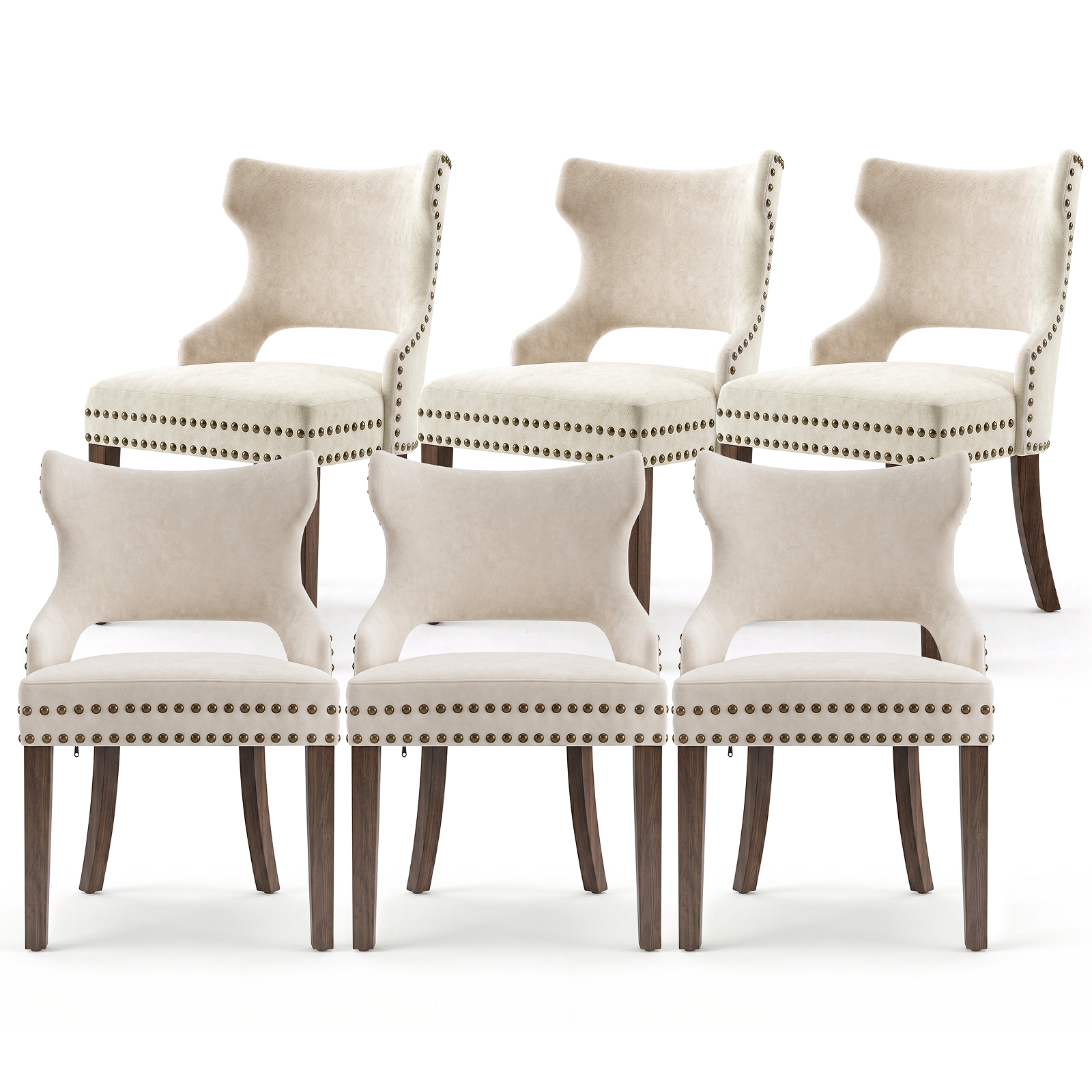 Firmoz Mid-Century Modern Upholstered Dining Chairs with Rubberwood Legs & Nailhead Trim