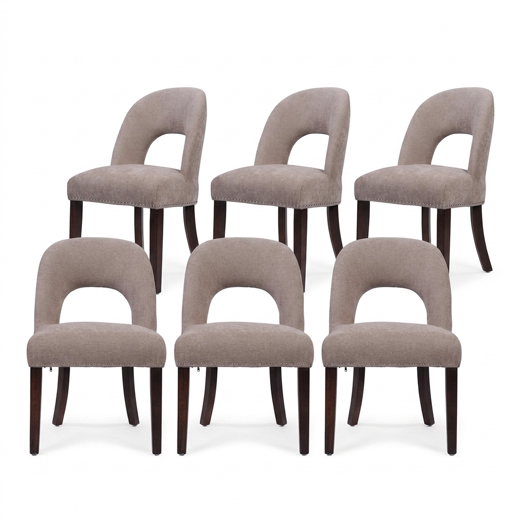 Firmoz Farmhouse Hollow Back Dining Chairs with Nailhead Trim & Rubberwood Legs