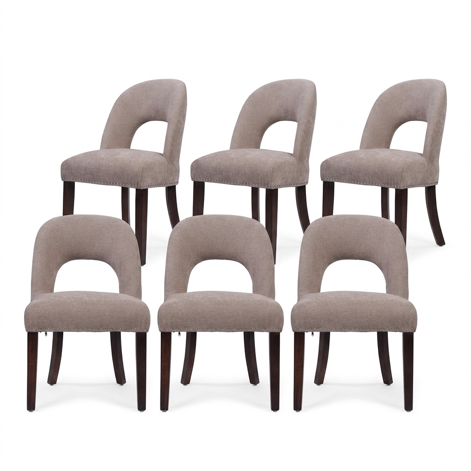 Firmoz Farmhouse Hollow Back Dining Chairs with Nailhead Trim & Rubberwood Legs