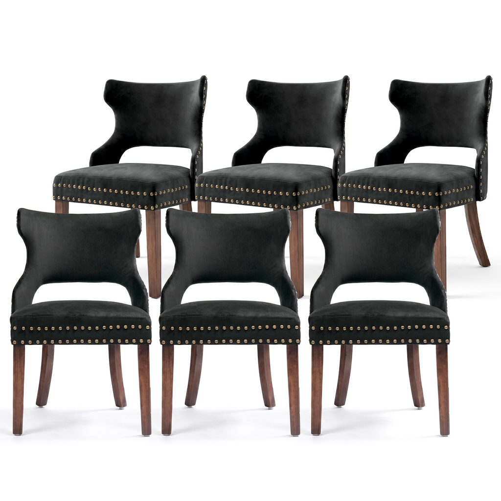 Firmoz Mid-Century Modern Upholstered Dining Chairs with Rubberwood Legs & Nailhead Trim