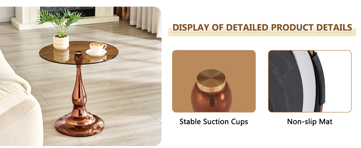 20" Small Luxury Metal Round Side Table with a Glass Top