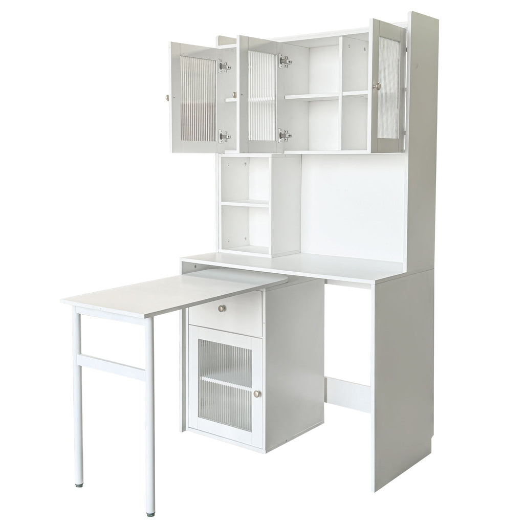 90 Degree Rotating Desktop Computer Desk with Glass Door for Home Office