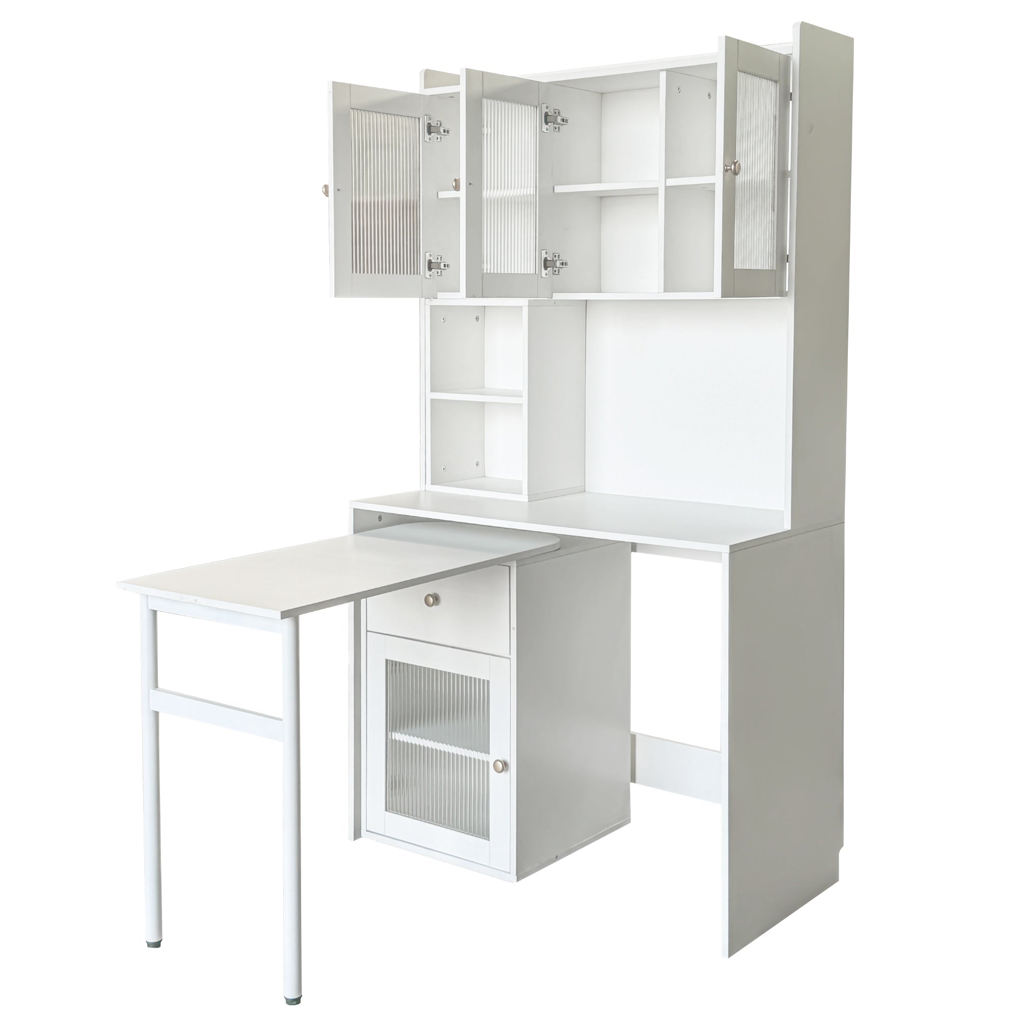 90 Degree Rotating Desktop Computer Desk with Glass Door for Home Office