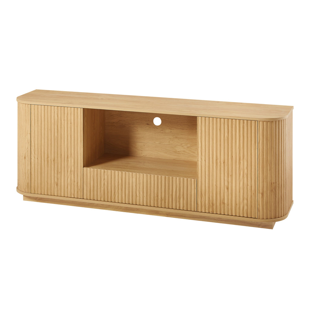 64-Inch Wavy Wooden Vertical Stripe TV Stand Cabinet