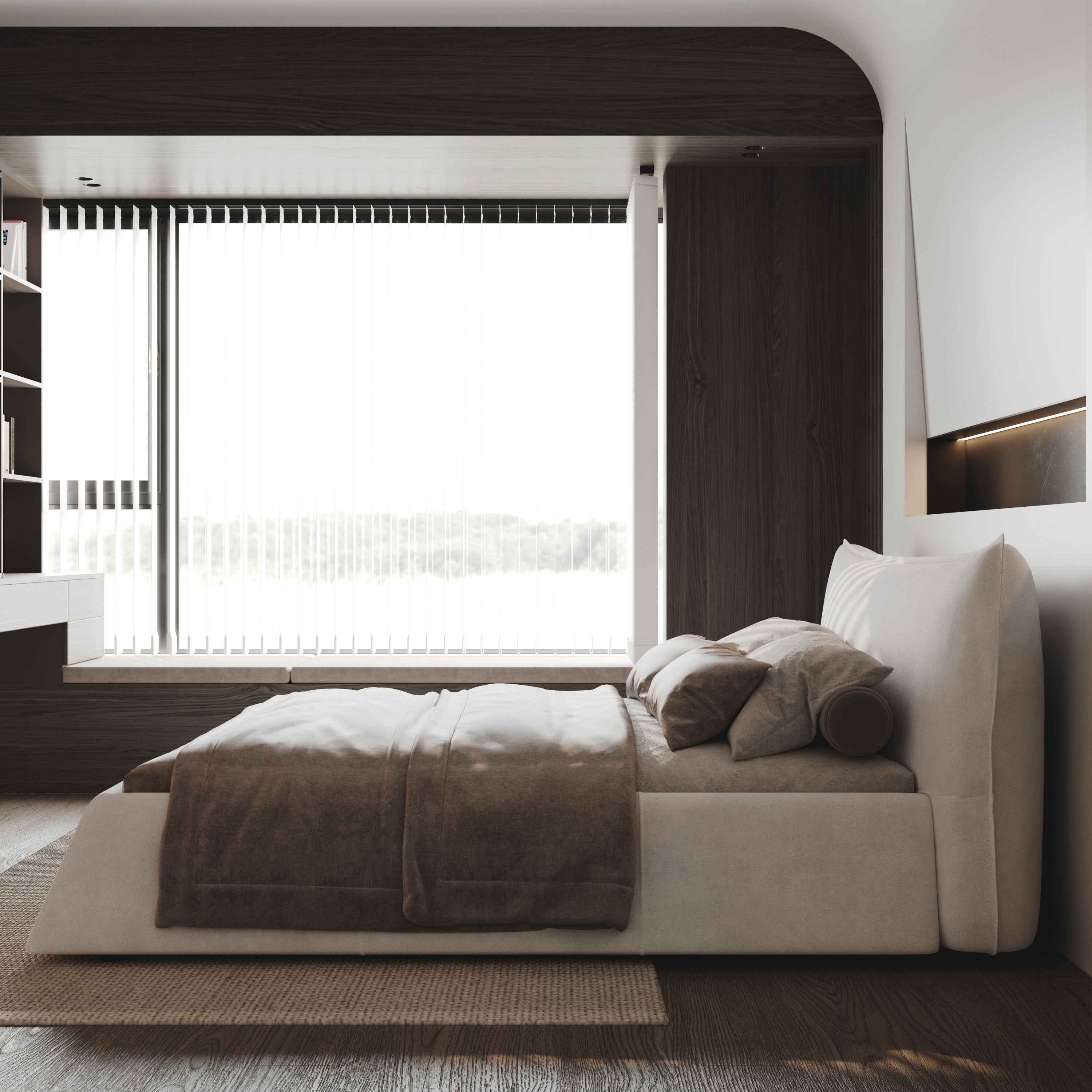 Queen Size Upholstered Platform Bed with Velvet Headboard