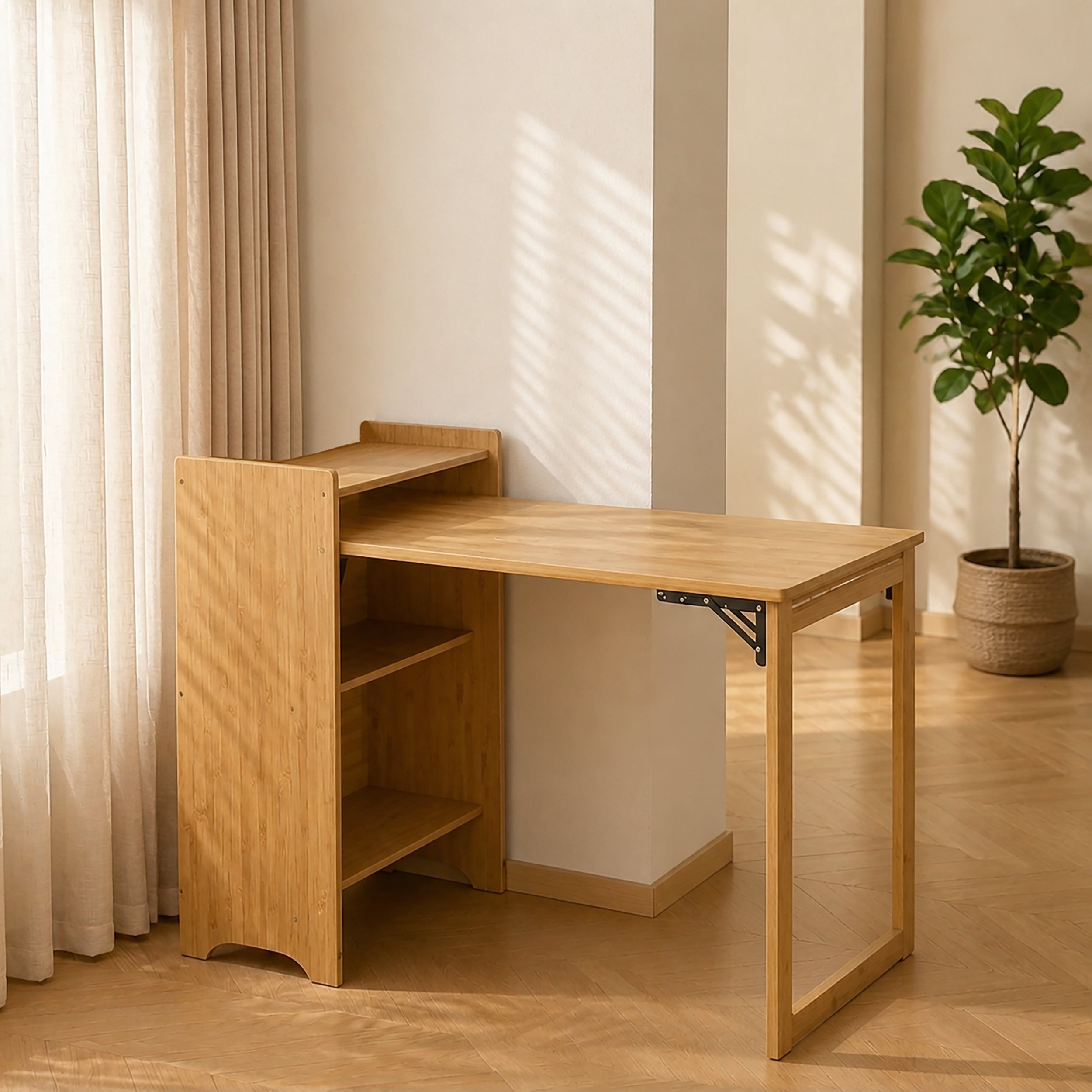 Mid Century Home Office Foldable Table for Small Space