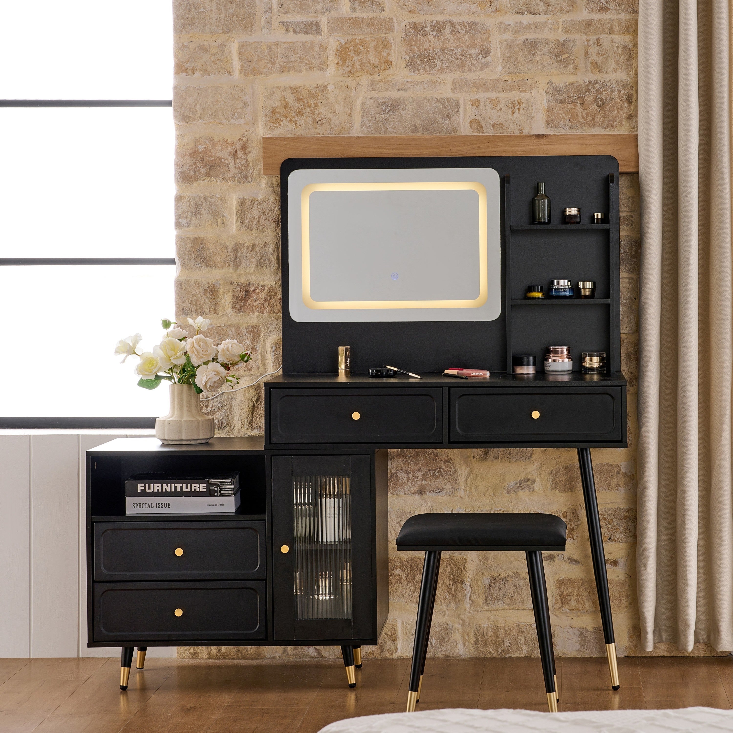 Modern Makeup Vanity Desk with Mirror and Lights