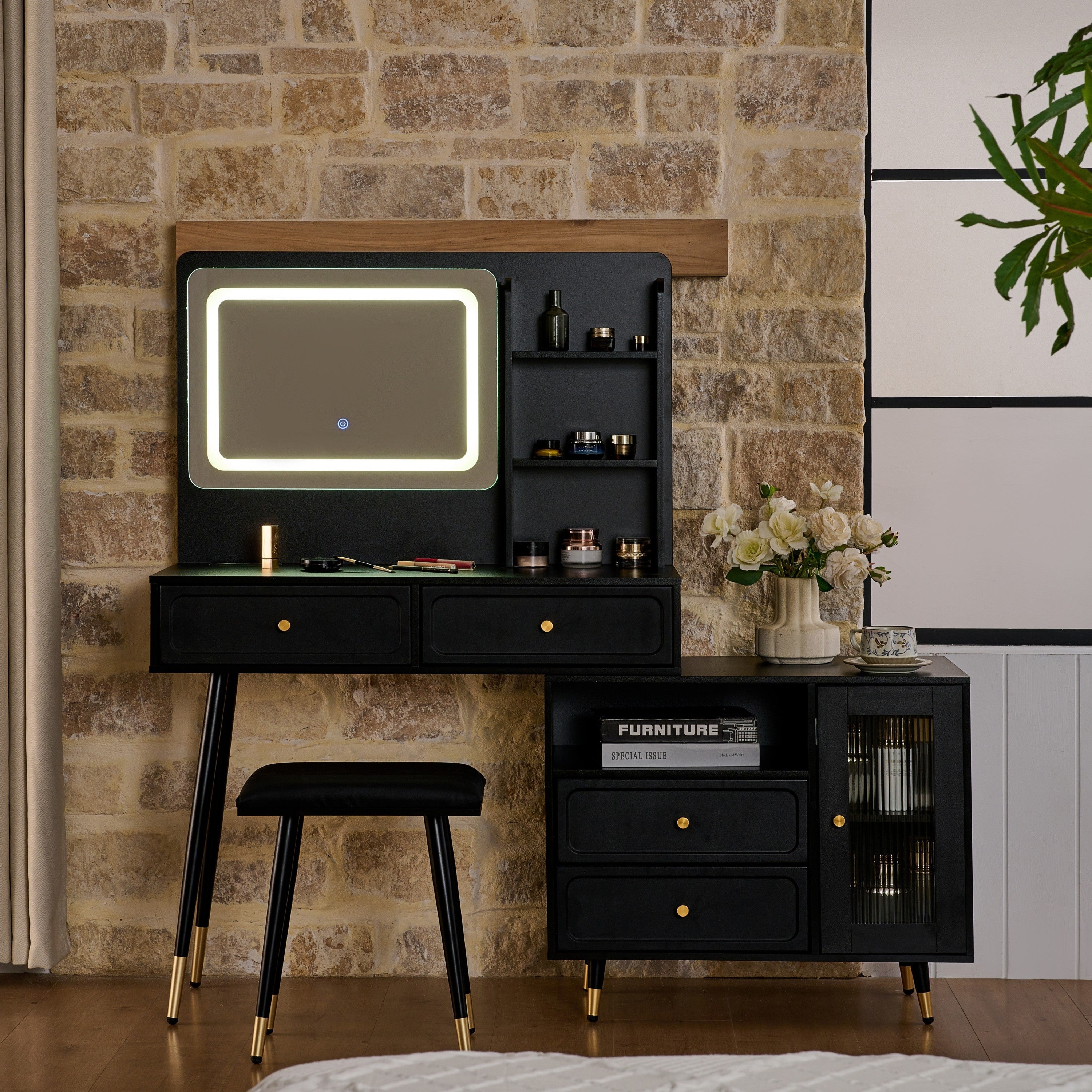 Modern Makeup Vanity Desk with Mirror and Lights