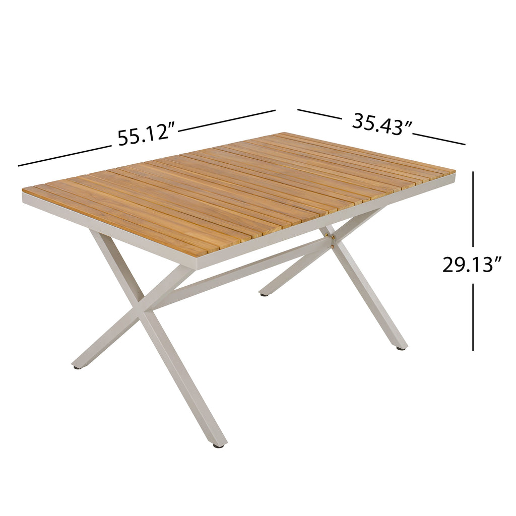 Outdoor Dining Set Teak Table 4 Wicker Chairs Cushions Steel Frame Set