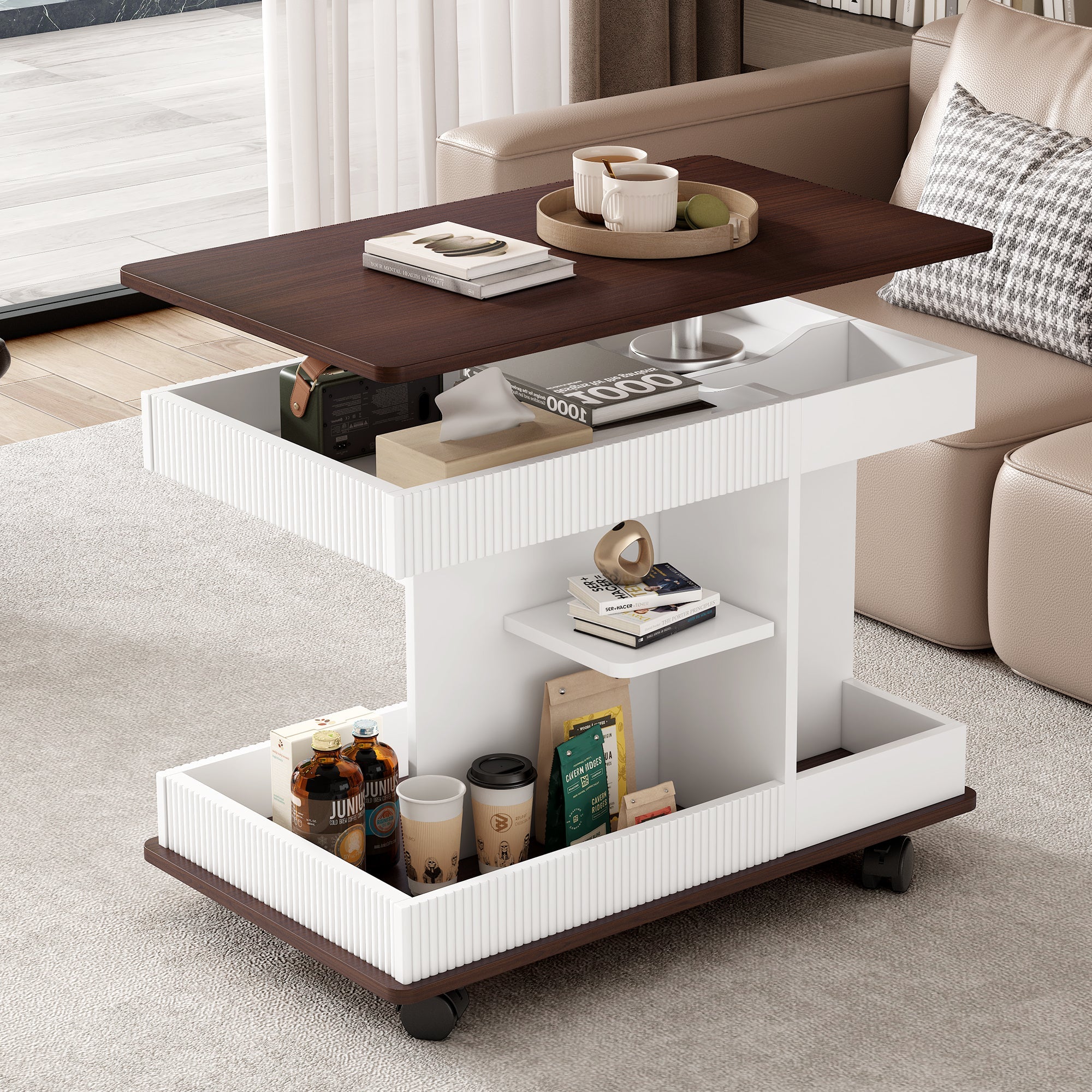Modern Multifunctional Adjustable End Table with Wheels