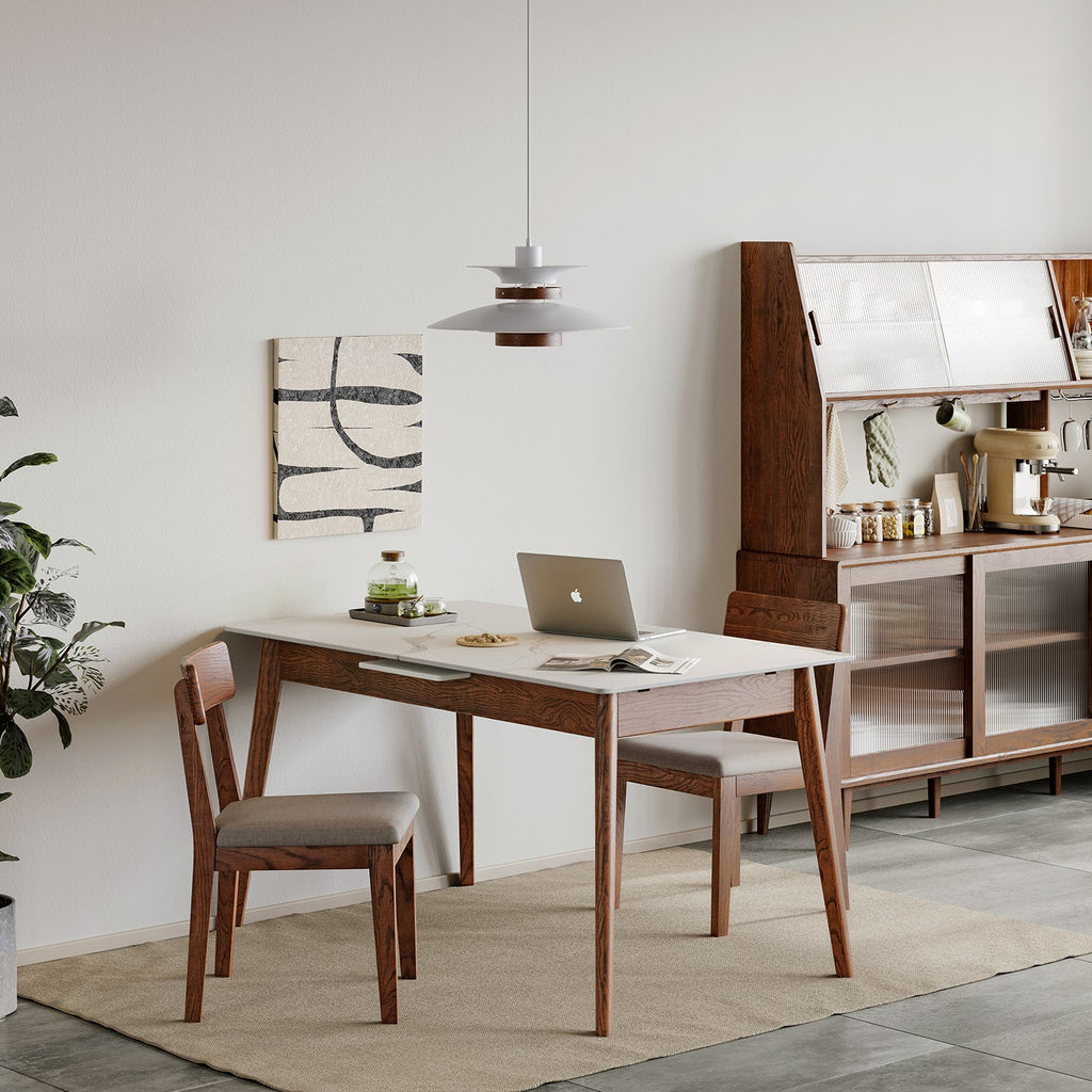 Walnut White Slate Telescopic Dining Table