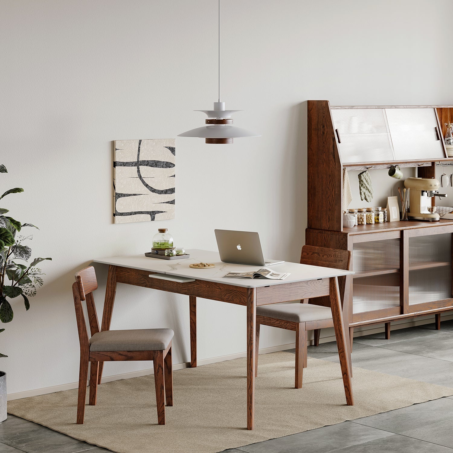 Walnut White Slate Telescopic Dining Table