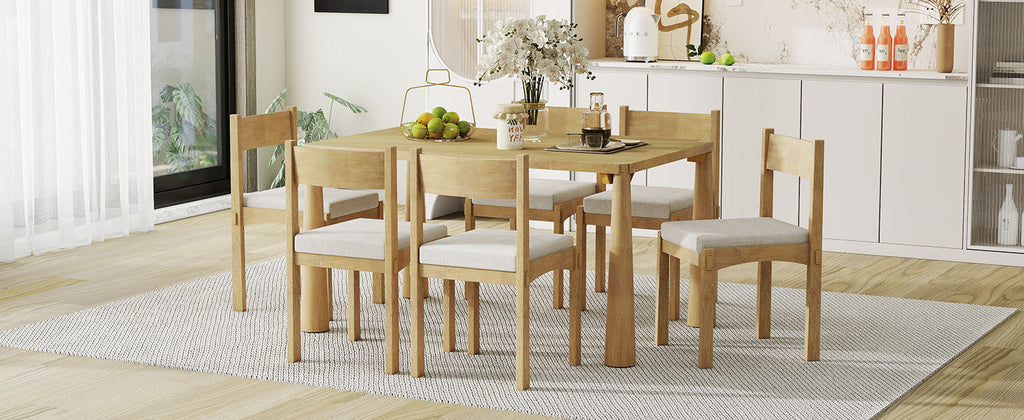 7-Piece Retro Wood Dining Table Set