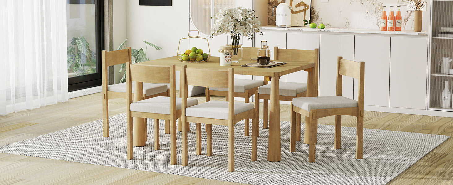 7-Piece Retro Wood Dining Table Set
