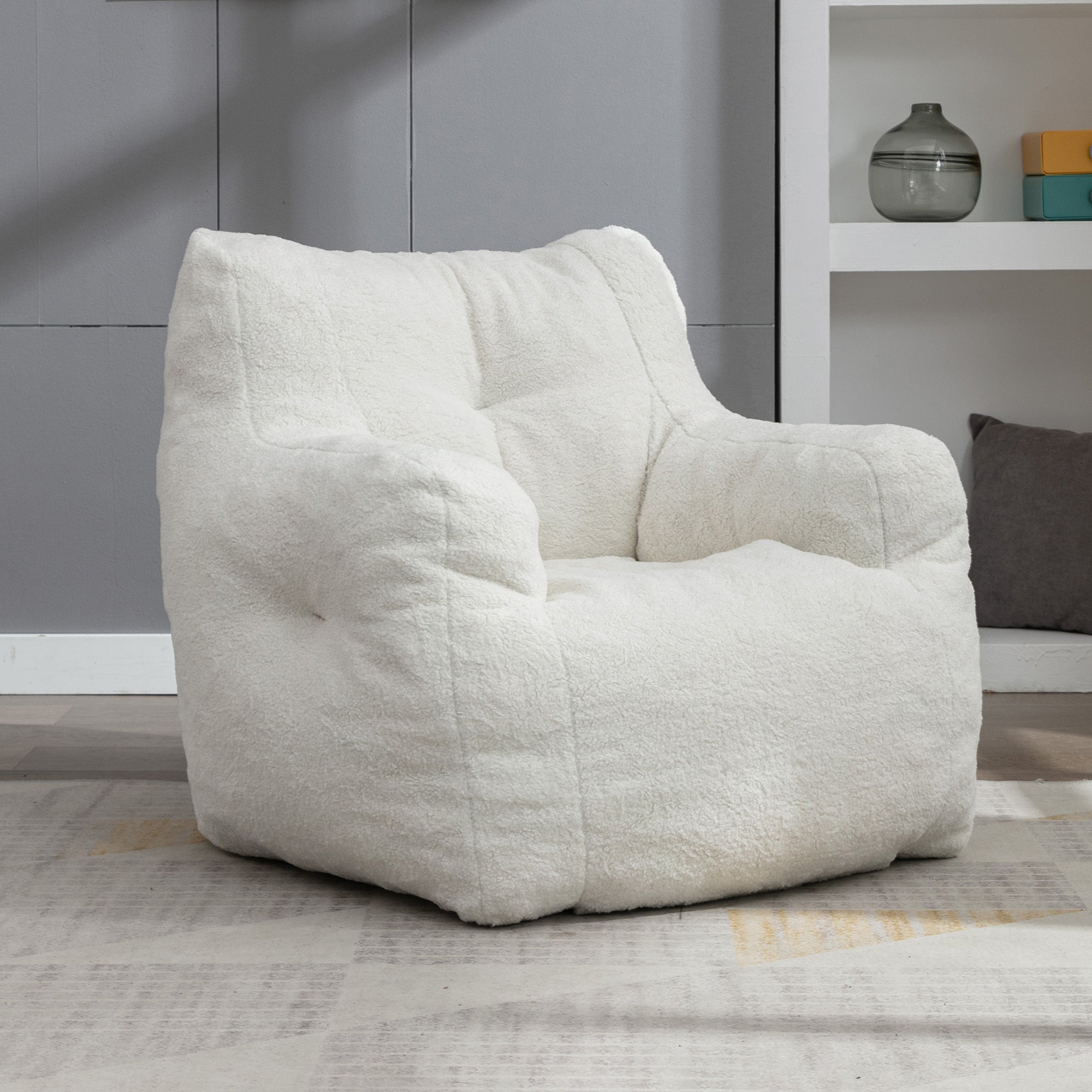 Teddy Fabric Tufted Foam Bean Bag Chair with Memory Sponge
