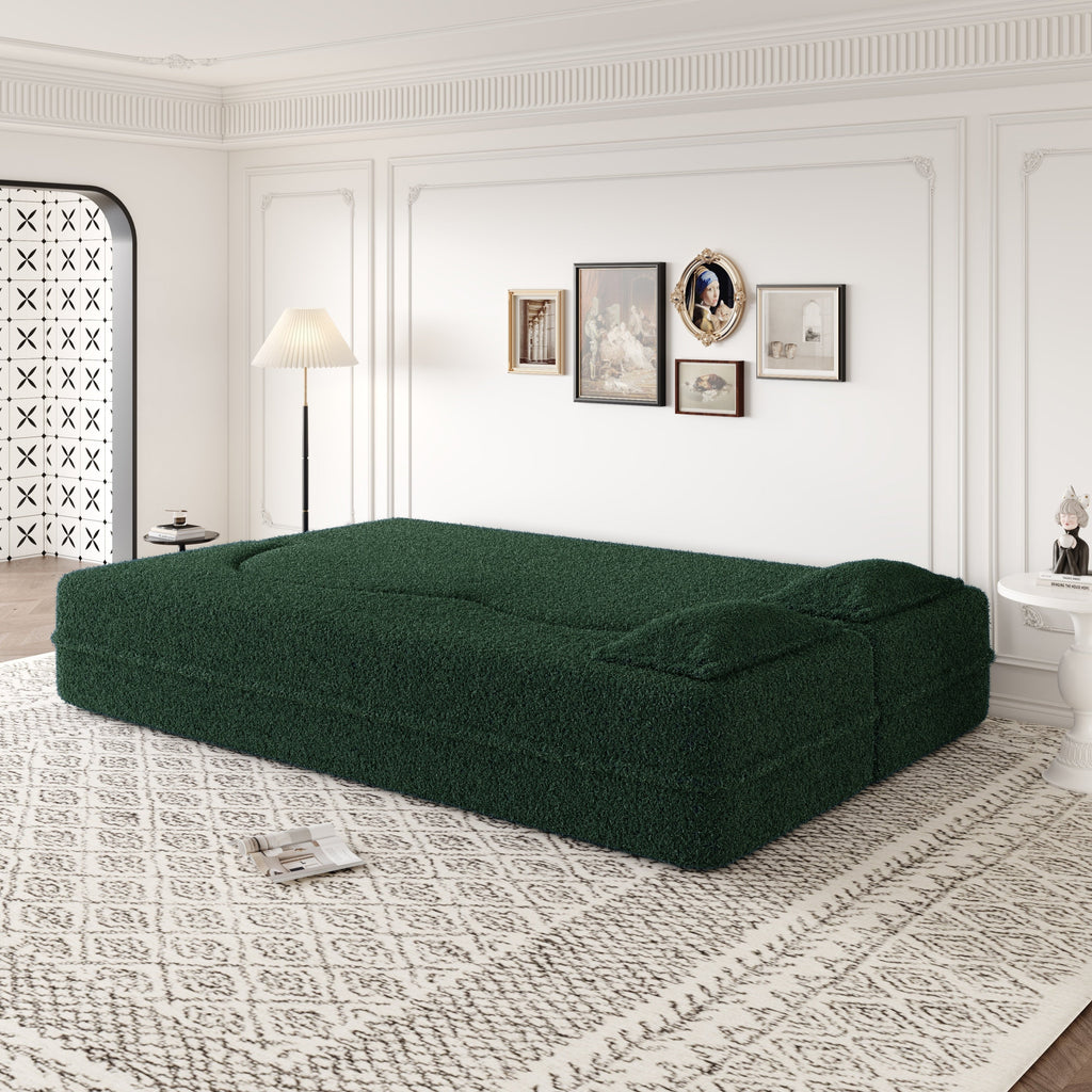 Modern Convertible Teddy Fabric Sofa with 2 Pillows