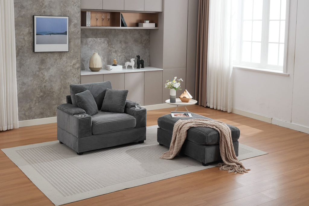 Corduroy Upholstered Chaise Lounge Sofa with Handrail Storage