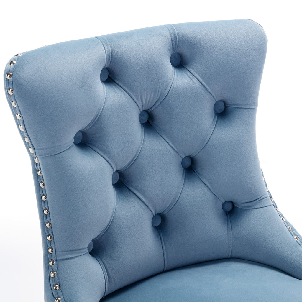 Luxury Elegant Nailhead Trim Tufted Velvet Bar Stools (Set of 2)