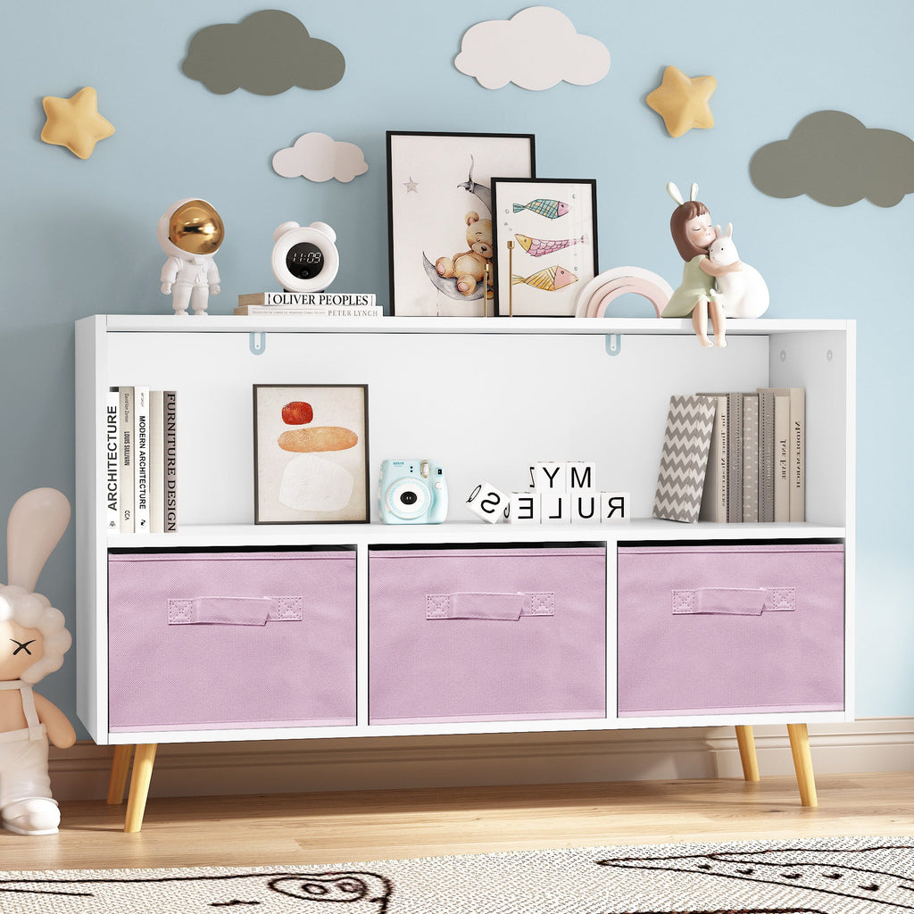 Children's Book Display Kids Bookcase with 3 Fabric Bins