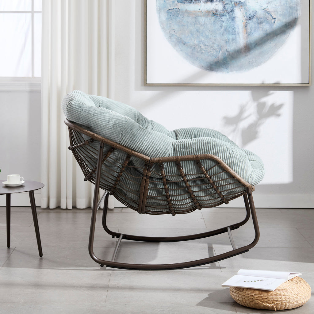 Outdoor Rattan Rocking Recliner Chair with Padded Cushion