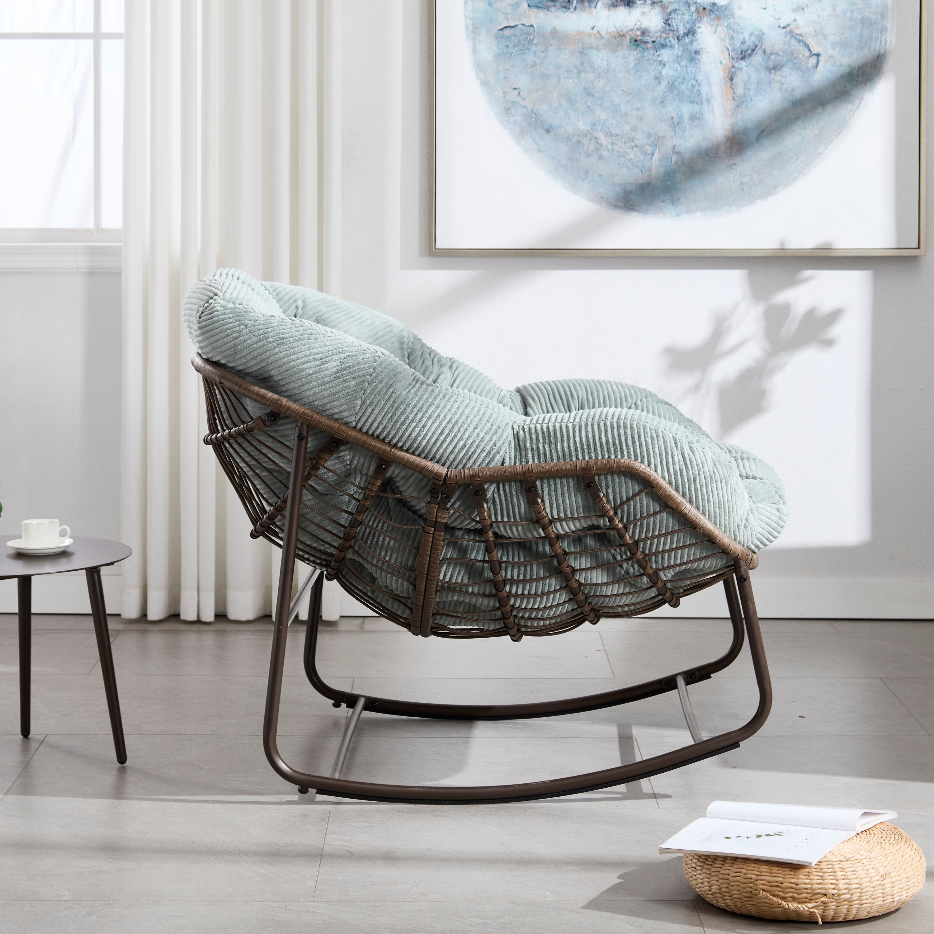 Outdoor Rattan Rocking Recliner Chair with Padded Cushion