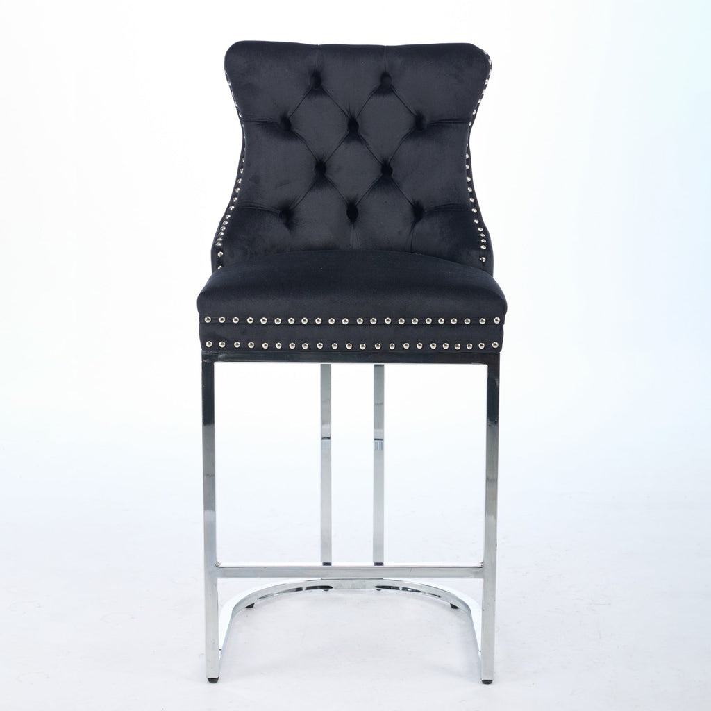 Luxury Elegant Nailhead Trim Tufted Velvet Bar Stools (Set of 2)