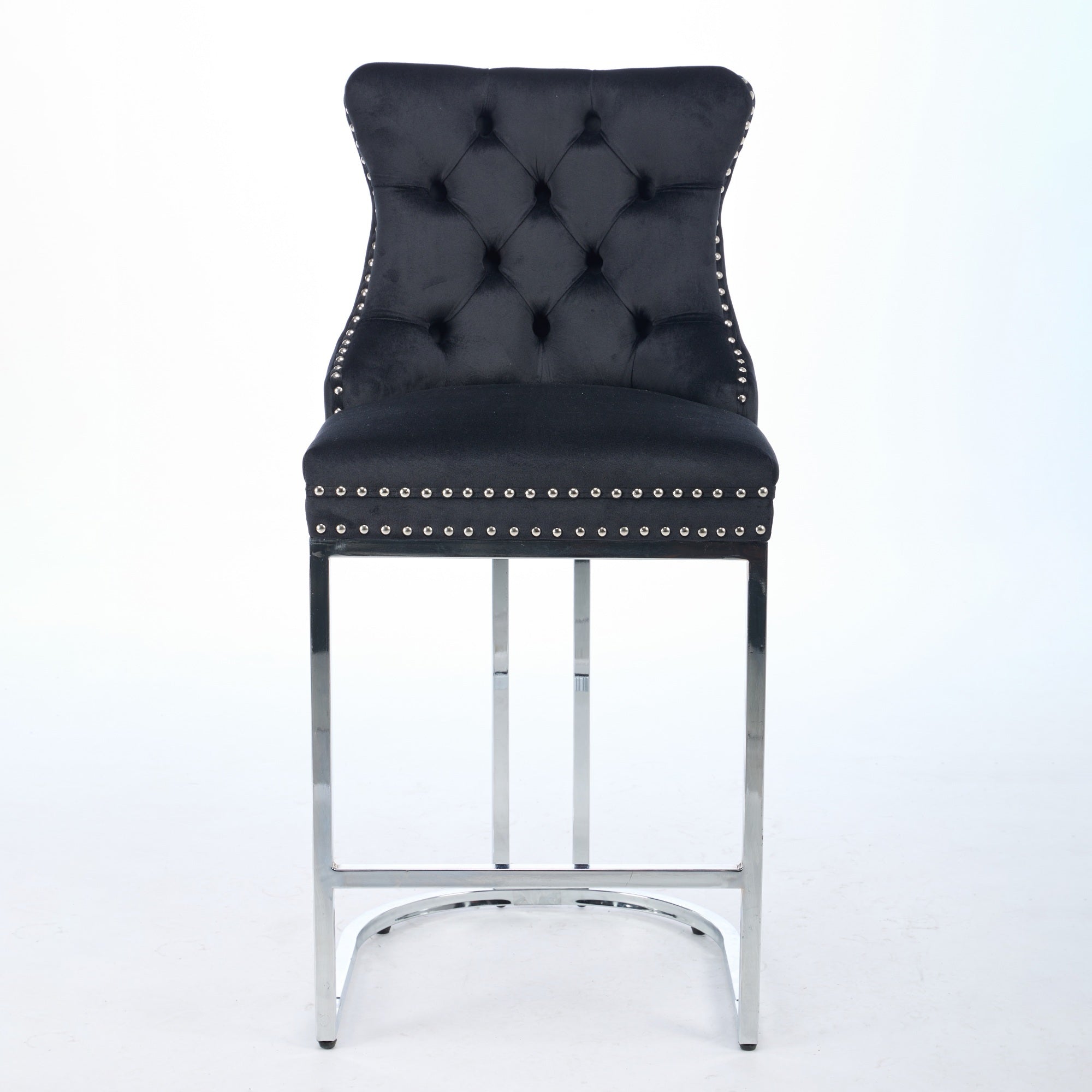 Luxury Elegant Nailhead Trim Tufted Velvet Bar Stools (Set of 2)
