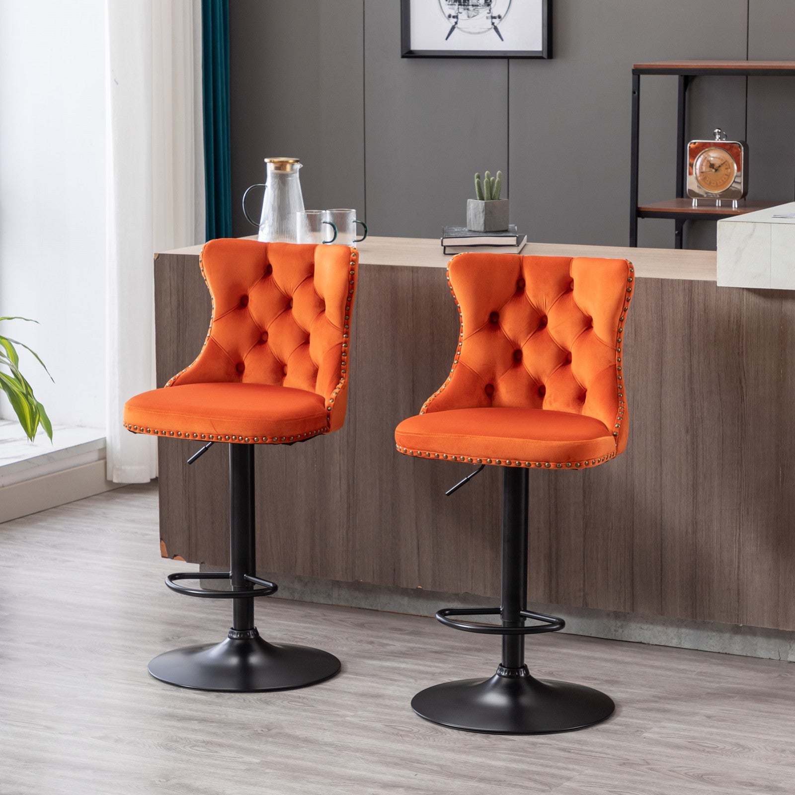 Modern Swivel Velvet Barstools Adjusatble Seat (Set of 2)