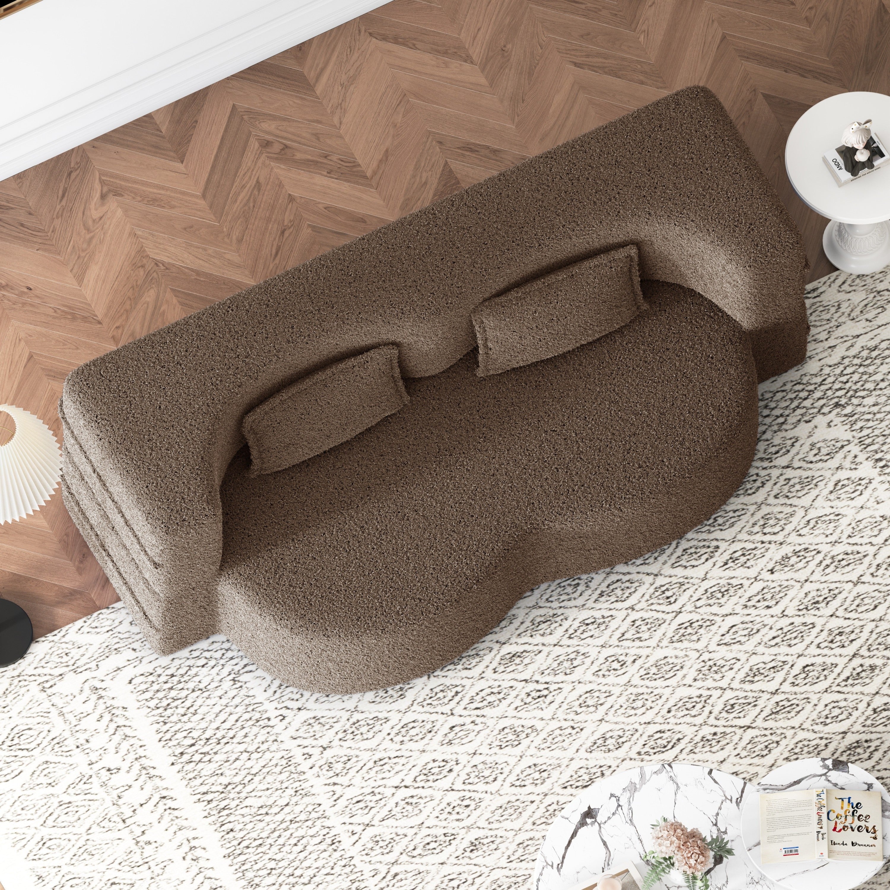 Modern Convertible Teddy Fabric Sofa with 2 Pillows