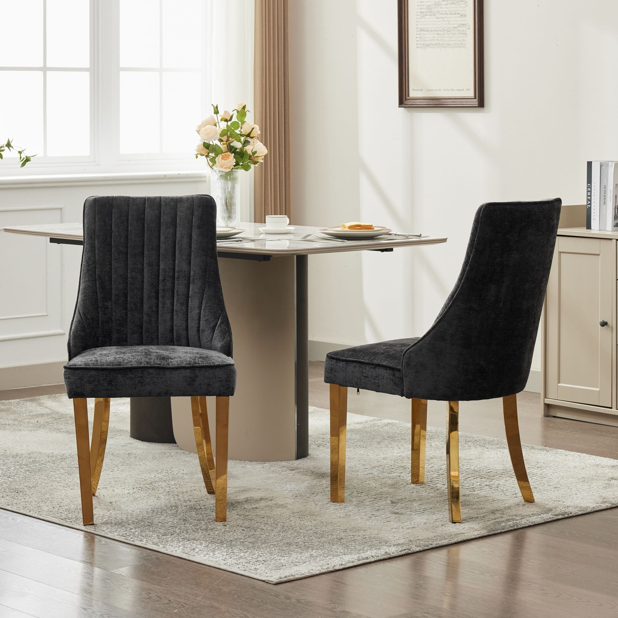 Rayon Cloth Flocking Chenille Dining Chairs (Set of 2 )