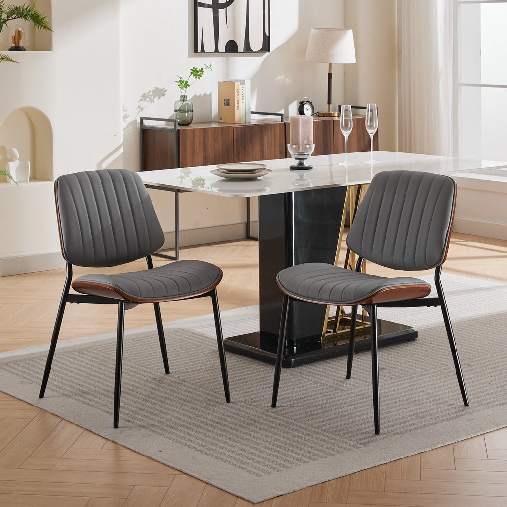 Mid Century Modern Retro Faux Leather Dining Chairs with Walnut Bentwood (Set of 2)
