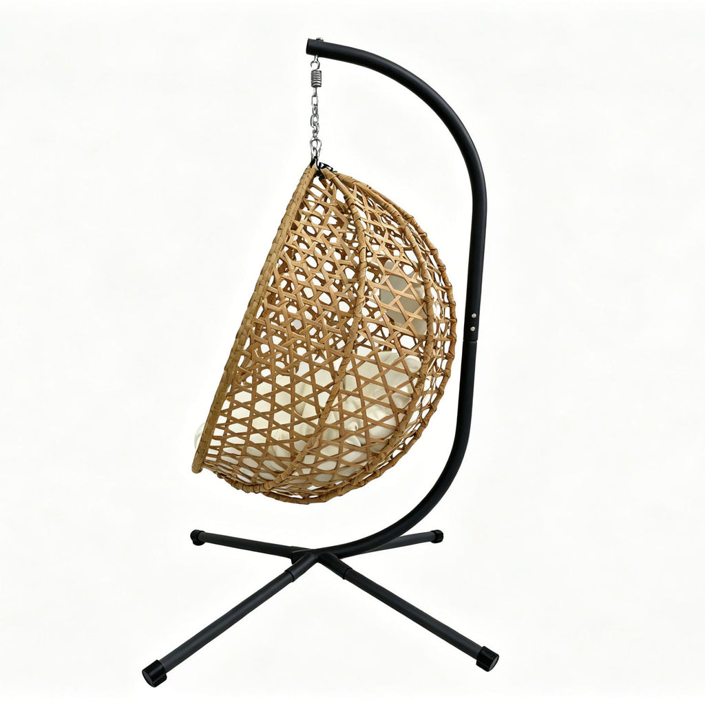 Folding PE Rattan Hanging Egg Chair with Aluminum Steel Frame