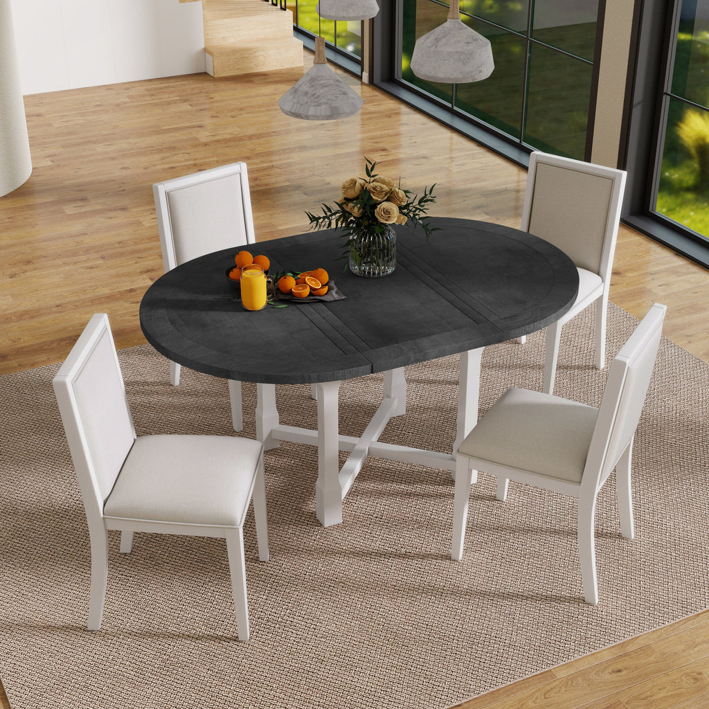 5-Piece Extendable Dining Table Set with Removable Leaf