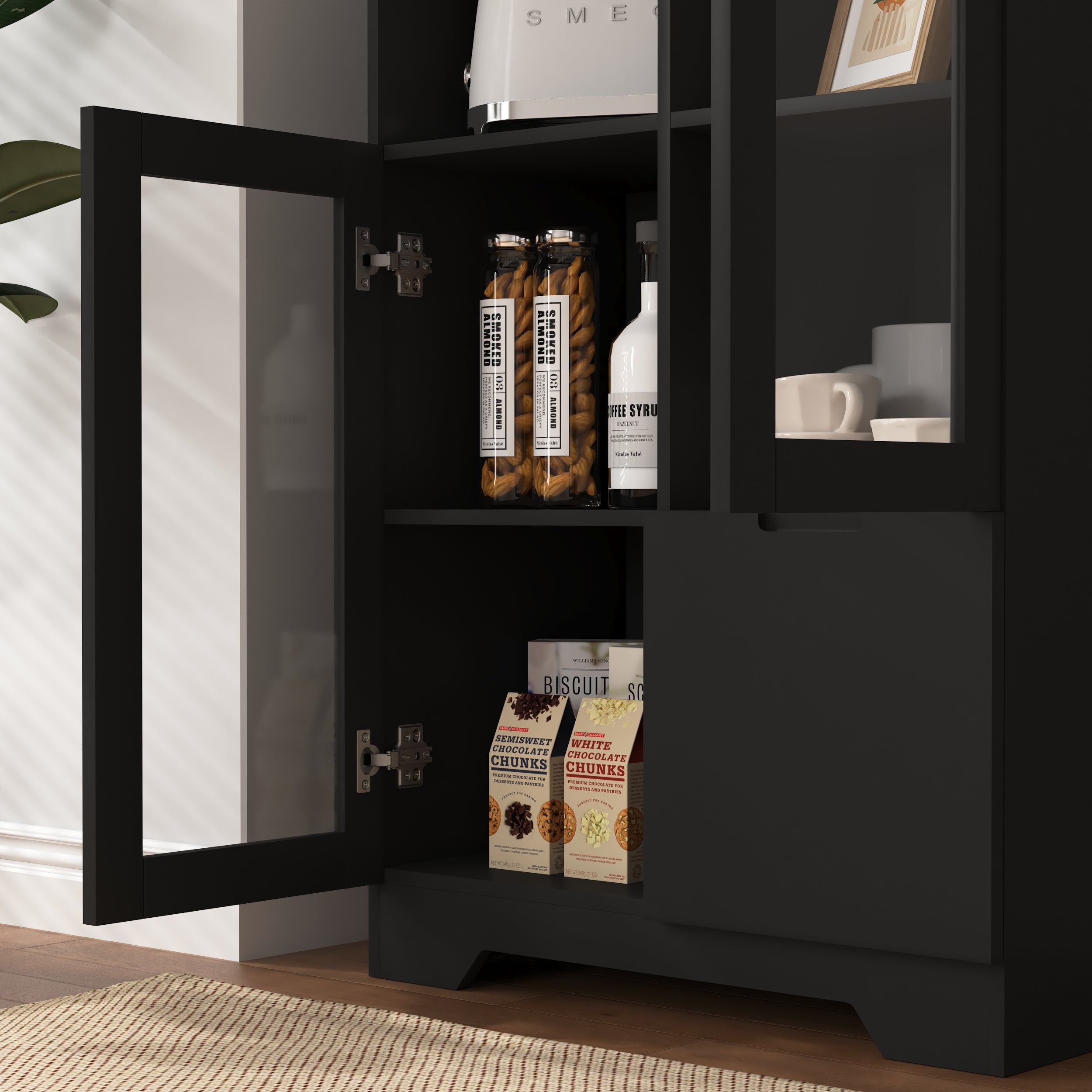 Modern MDF Painted Cabinet with Glass Doors and Drawer