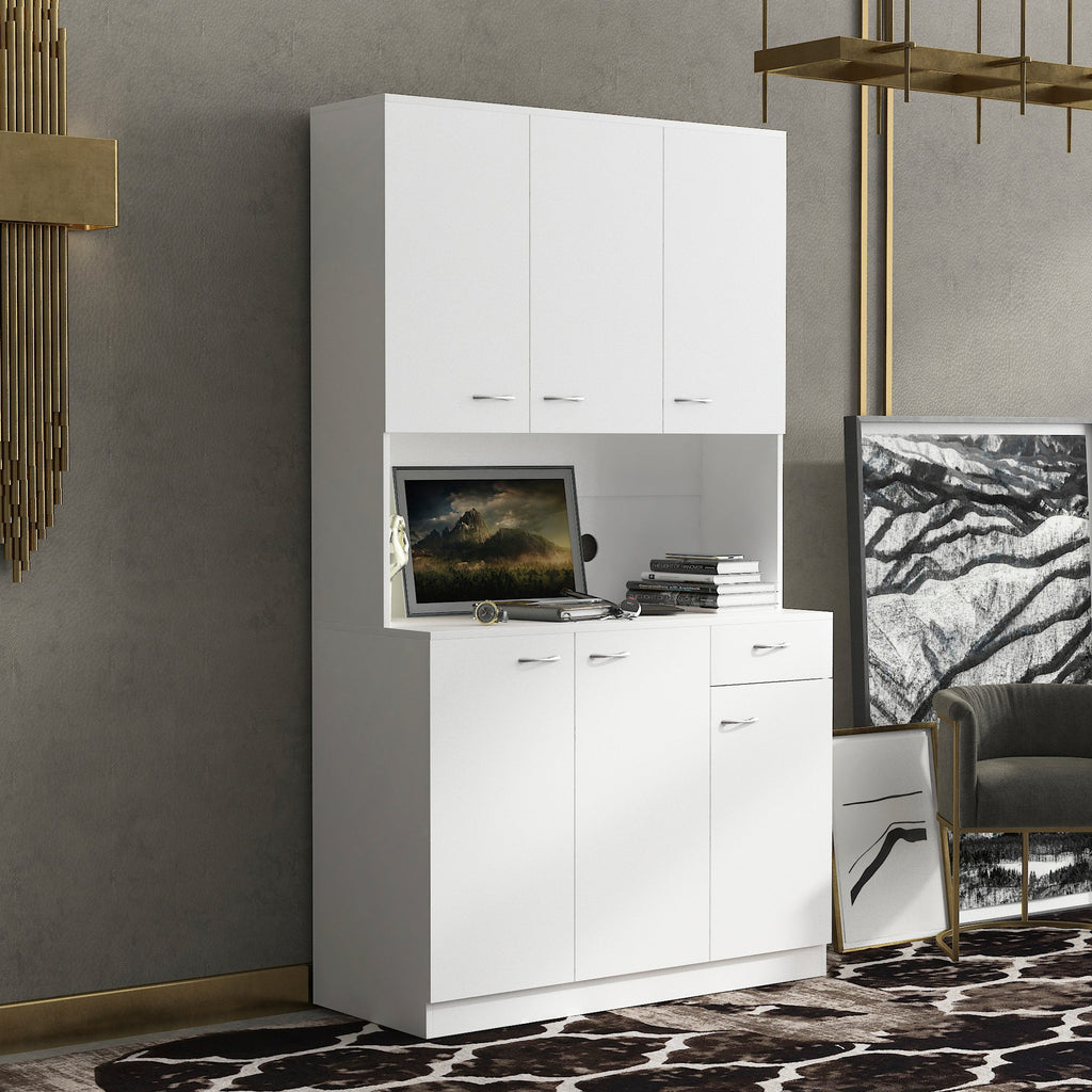 70.87' Tall White Kitchen Cabinet with 6-Doors