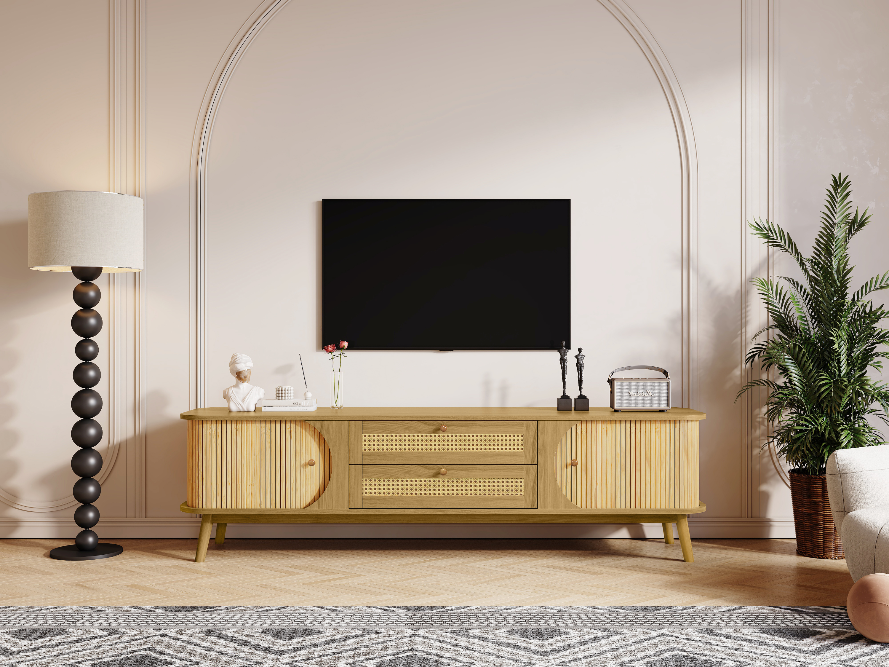 Modern Farmhouse Rattan TV Stand  Up to 75''