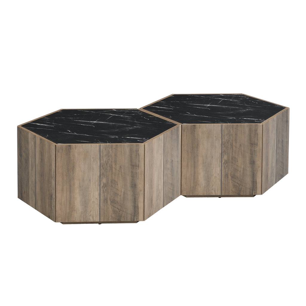 Hexagonal Rustic Retro Wood Coffee Table