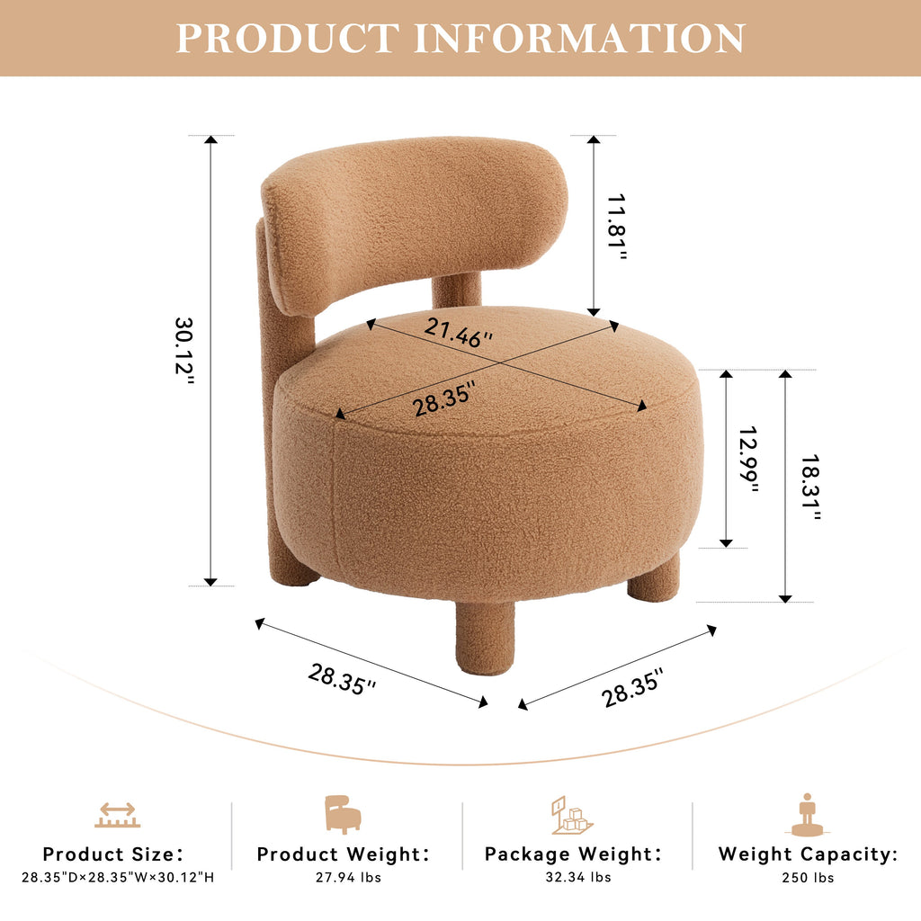 Fur/Teddy Fabric Armless Accent Chair with Curved Backrest