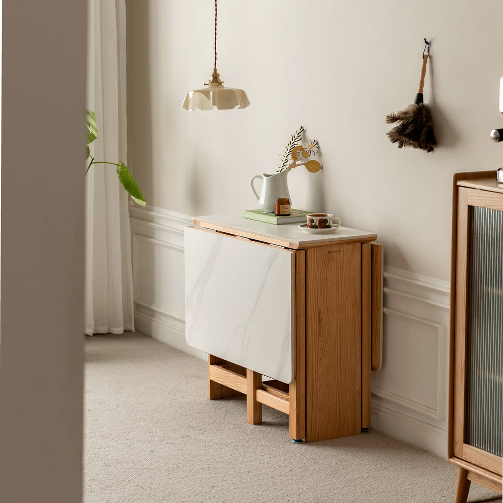 Natural Solid Oak Rock Slab Extending Dining Table