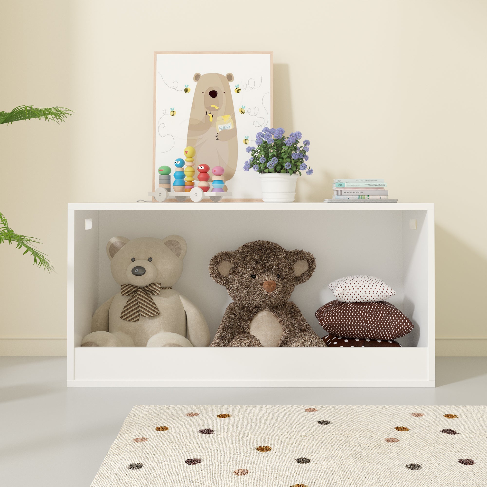 White Wooden Open Toy Storage Box for Kids