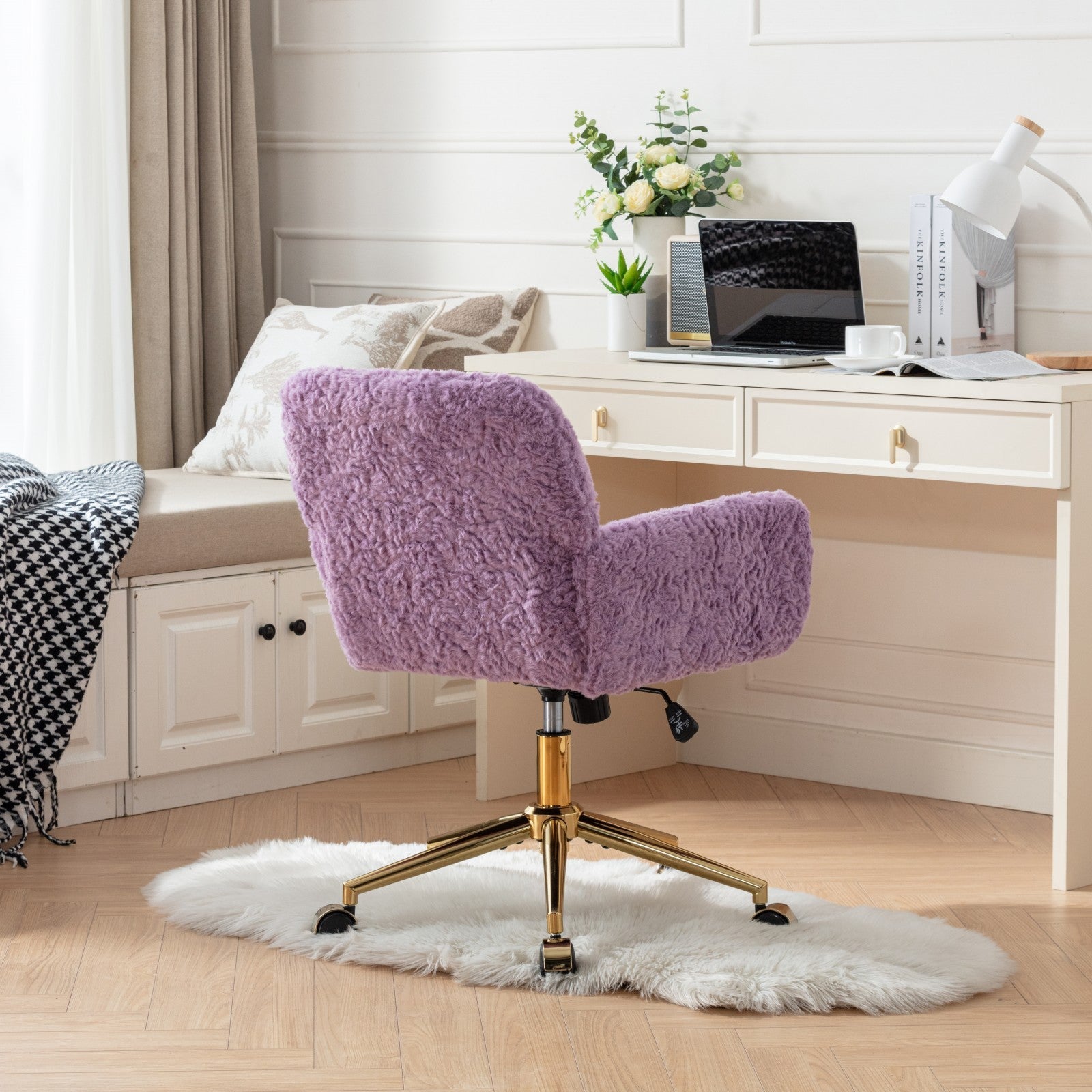 Violet Velve Home Office Chair with Golden Metal Base