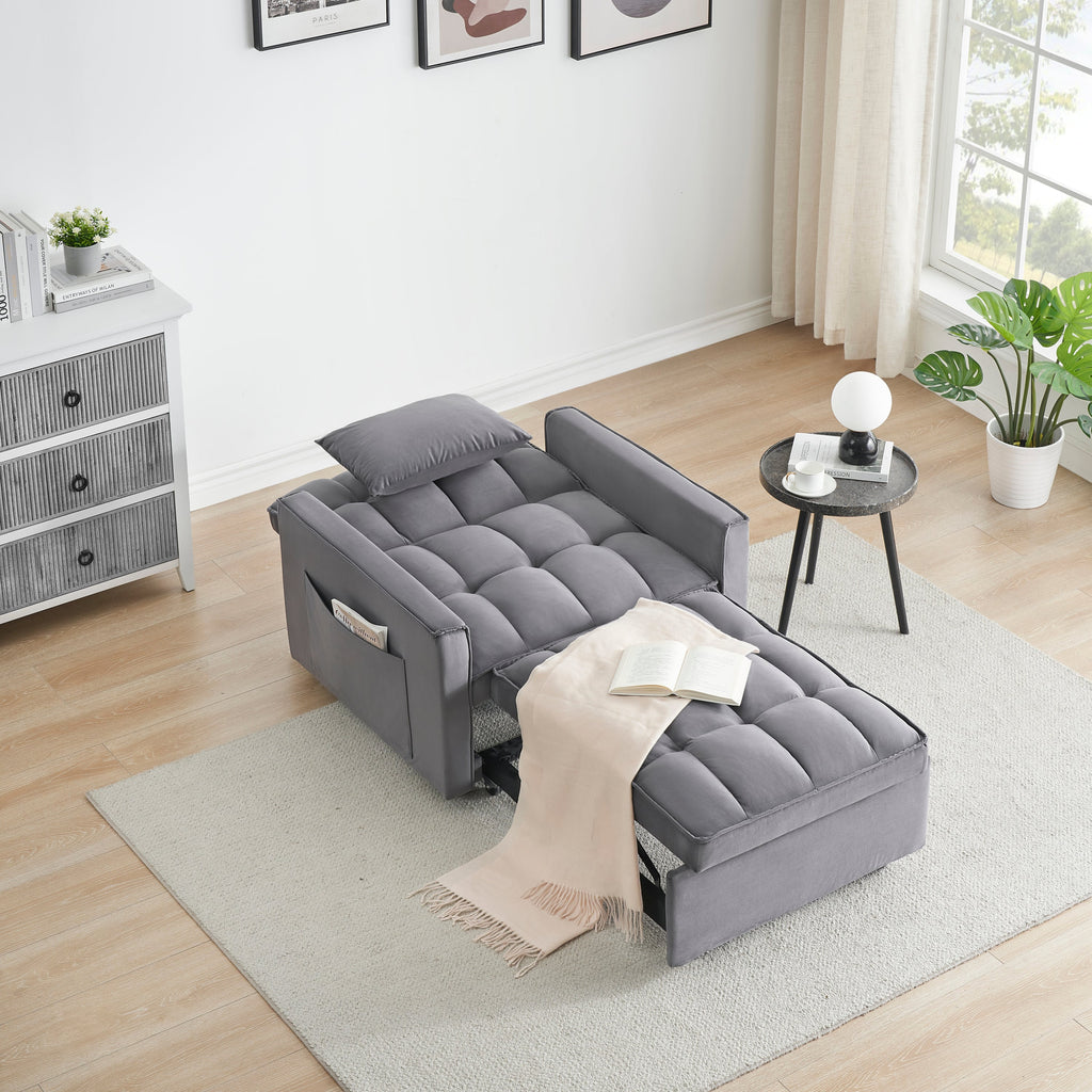 Velvet Foldable Sofa Bed Adjustable Back with USB, Ashtray & Phone Stand