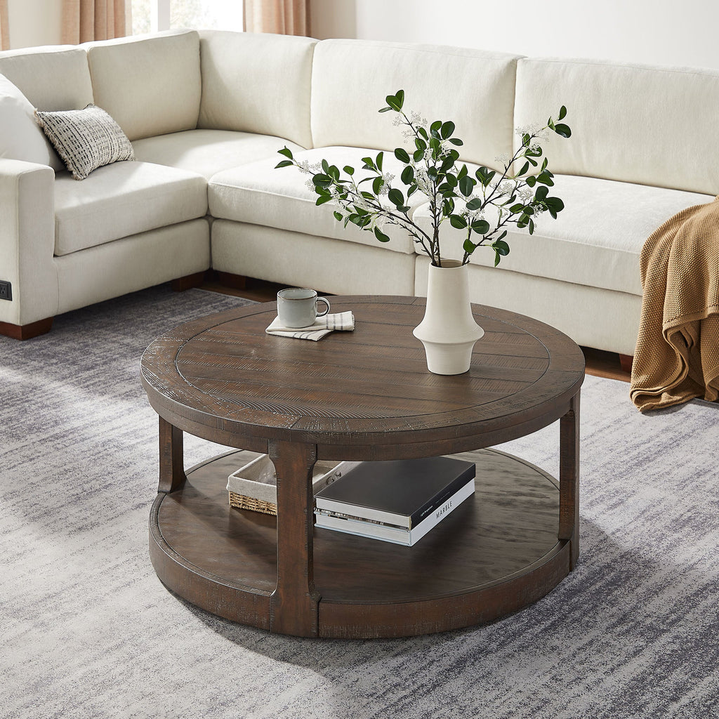 40" Large Curved 2 Tier Traditional Coffee Table with Wheels